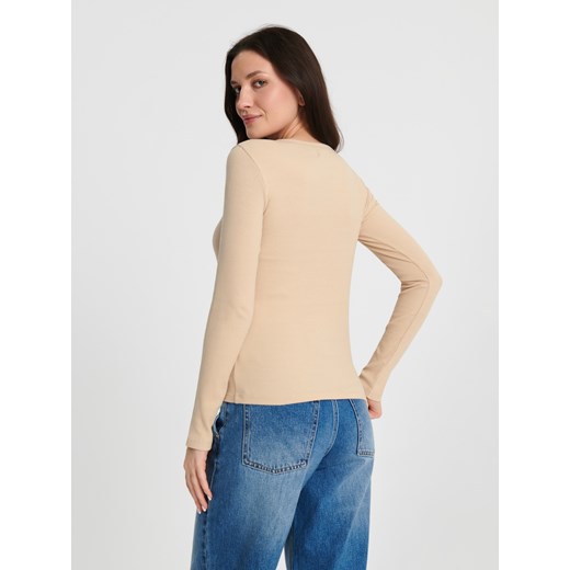 Sinsay - Koszulka z długimi rękawami - beżowy Sinsay XXS Sinsay