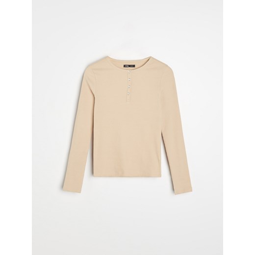 Sinsay - Koszulka z długimi rękawami - beżowy Sinsay S Sinsay