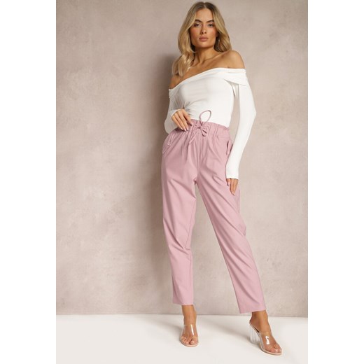 Różowe Spodnie Paper Bag z Elastyczną Talią i Sznurkiem Klemiordia ze sklepu Renee odzież w kategorii Spodnie damskie - zdjęcie 170523167