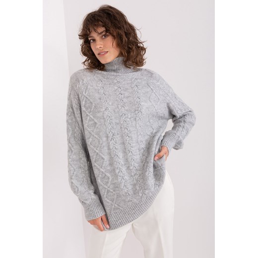 Szary sweter z warkoczami o kroju oversize ze sklepu 5.10.15 w kategorii Swetry damskie - zdjęcie 170524129