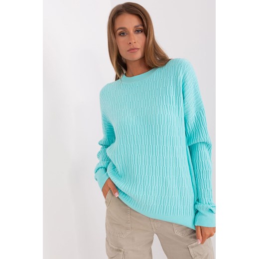 Miętowy sweter damski klasyczny z okrągłym dekoltem one size 5.10.15