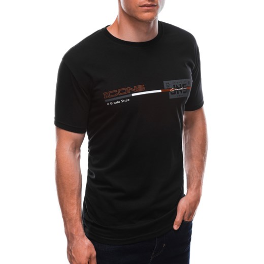 T-shirt męski z nadrukiem 1715S - czarny Edoti XXL Edoti