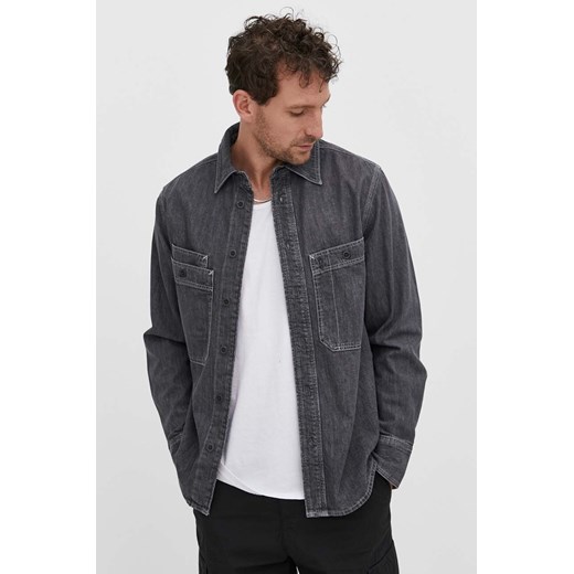 G-Star Raw koszula jeansowa męska kolor szary regular z kołnierzykiem klasycznym ze sklepu ANSWEAR.com w kategorii Koszule męskie - zdjęcie 170526976