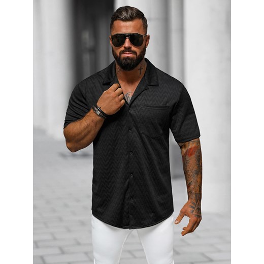 Koszula męska z krótkim rękawem czarna OZONEE O/3C319 ze sklepu ozonee.pl w kategorii Koszule męskie - zdjęcie 170528225