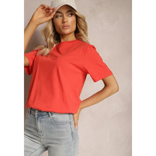 Czerwony T-shirt z Bawełny o Krótkim Luźnym Fasonie Ilakara ze sklepu Renee odzież w kategorii Bluzki damskie - zdjęcie 170529217