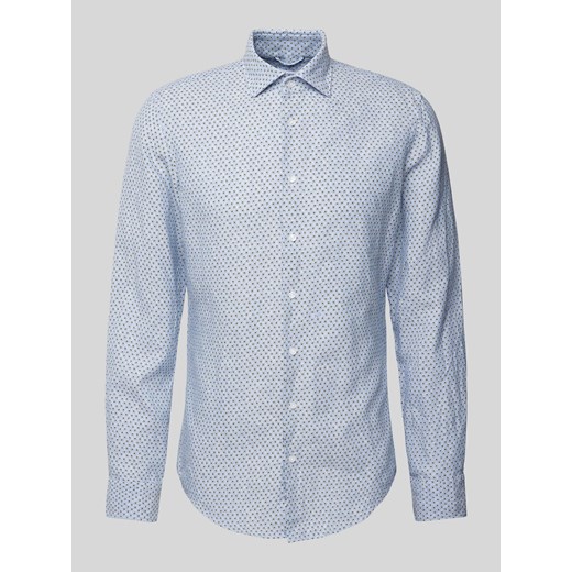Koszula biznesowa o kroju slim fit z lnu ze wzorem na całej powierzchni ze sklepu Peek&Cloppenburg  w kategorii Koszule męskie - zdjęcie 170530105