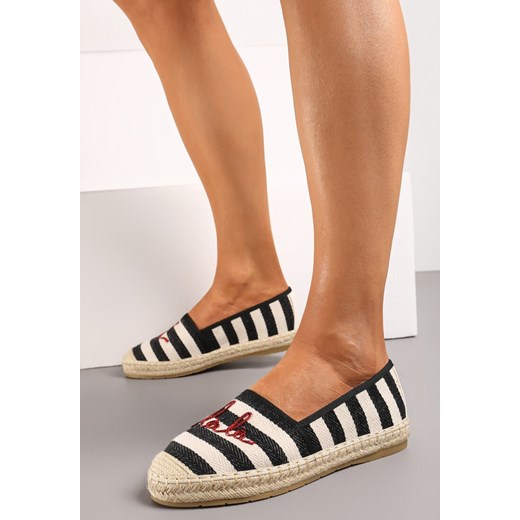 Czarne Espadryle w Paski z Ozdobnym Napisem Golena ze sklepu born2be.pl w kategorii Espadryle damskie - zdjęcie 170541197