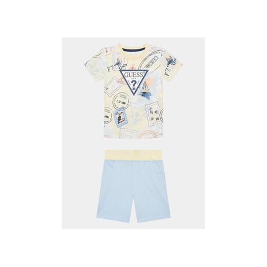 Guess Komplet t-shirt i szorty sportowe N4GG00 K8HM3 Beżowy Regular Fit ze sklepu MODIVO w kategorii Komplety chłopięce - zdjęcie 170543948