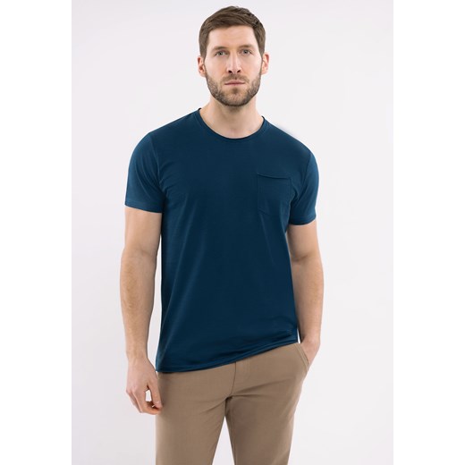 T-shirt męski niebieski Volcano z krótkimi rękawami casual 