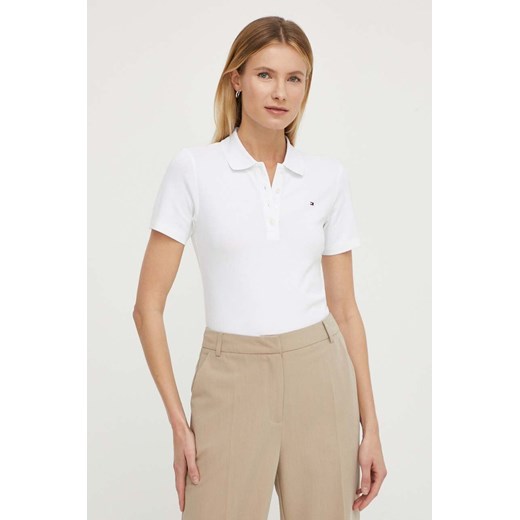 Tommy Hilfiger polo damski kolor biały WW0WW42047 ze sklepu ANSWEAR.com w kategorii Bluzki damskie - zdjęcie 170544679