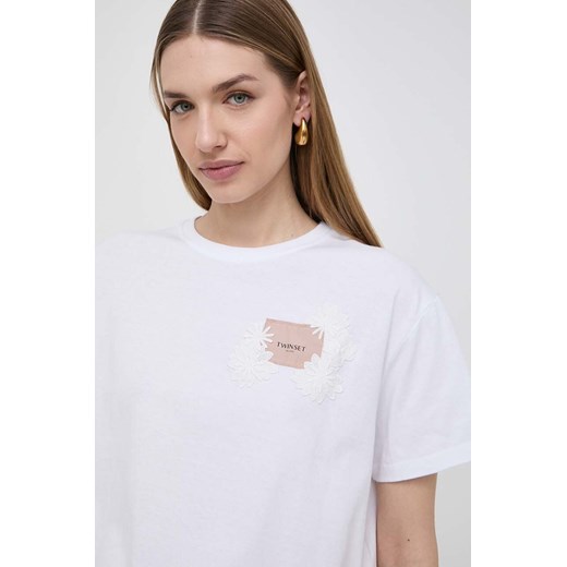 Twinset t-shirt bawełniany damski kolor biały ze sklepu ANSWEAR.com w kategorii Bluzki damskie - zdjęcie 170545015