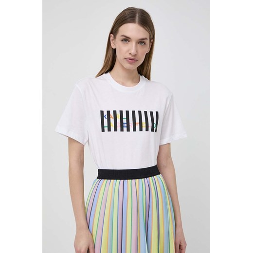 Karl Lagerfeld t-shirt bawełniany damski kolor beżowy ze sklepu ANSWEAR.com w kategorii Bluzki damskie - zdjęcie 170545177