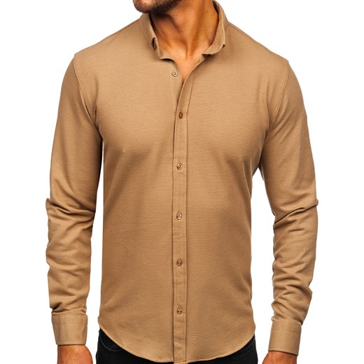 Denley koszula męska brązowa z kołnierzykiem button down