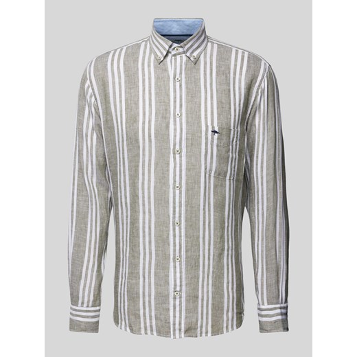 Koszula lniana o kroju Slim Fit z wzorem w paski ze sklepu Peek&Cloppenburg  w kategorii Koszule męskie - zdjęcie 170551199