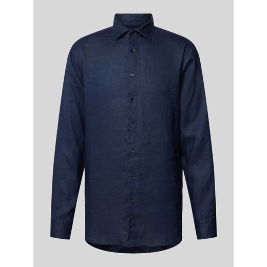Koszula lniana o kroju slim fit z kołnierzykiem typu kent ze sklepu Peek&Cloppenburg  w kategorii Koszule męskie - zdjęcie 170551255