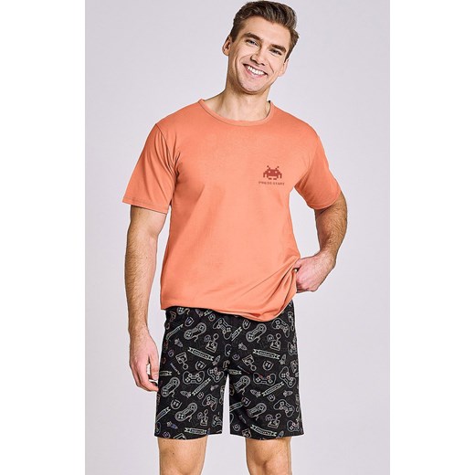 Bawełniana piżama męska Tom 3186, Kolor łososiowo-czarny, Rozmiar S, Taro ze sklepu Primodo w kategorii Piżamy męskie - zdjęcie 170552478