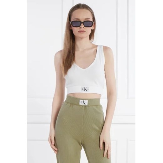 Bluzka damska Calvin Klein z elastanu z okrągłym dekoltem