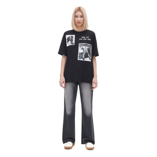 Cropp - Czarny T-shirt z nadrukami - czarny ze sklepu Cropp w kategorii Bluzki damskie - zdjęcie 170555569