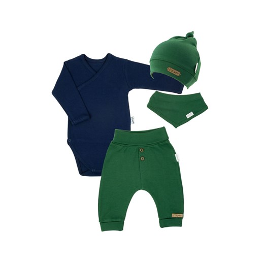Komplet niemowlęcy body + spodnie + czapka i apaszka zielony ze sklepu 5.10.15 w kategorii Komplety niemowlęce - zdjęcie 170556308