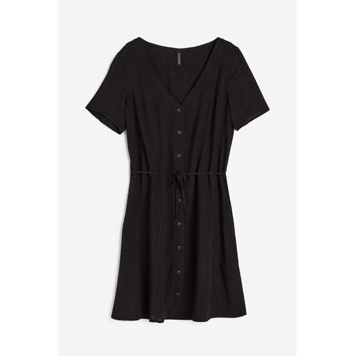 H & M - Sukienka z guzikami i wiązaniem z przodu - Czarny H & M XXS H&M