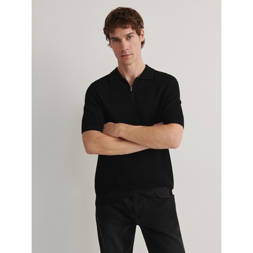 Reserved - Dzianinowe polo - czarny ze sklepu Reserved w kategorii T-shirty męskie - zdjęcie 170570385