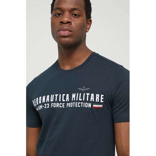 Aeronautica Militare t-shirt bawełniany męski kolor niebieski z nadrukiem ze sklepu ANSWEAR.com w kategorii T-shirty męskie - zdjęcie 170571556
