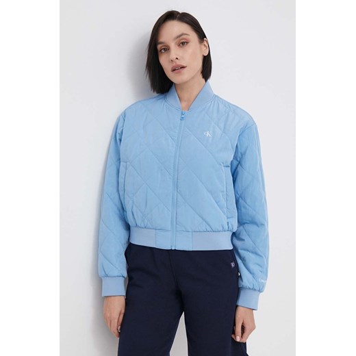 Calvin Klein Jeans kurtka bomber damski kolor niebieski ze sklepu ANSWEAR.com w kategorii Kurtki damskie - zdjęcie 170578356