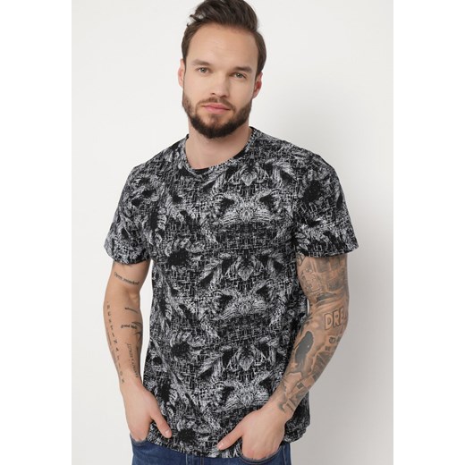Czarna Koszulka z Bawełny w Abstrakcyjny Print Laeliana ze sklepu Born2be Odzież w kategorii T-shirty męskie - zdjęcie 170580379