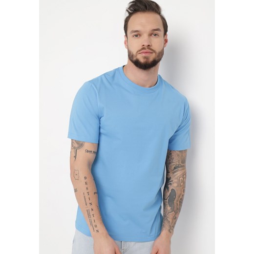 Jasnoniebieska Casual Koszulka T-shirt z Bawełny Ikesse ze sklepu Born2be Odzież w kategorii T-shirty męskie - zdjęcie 170580408