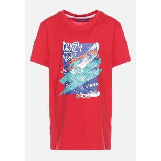 Czerwona Bawełniana Koszulka z Nadrukowaną Aplikacją na Przodzie Quelitta ze sklepu Born2be Odzież w kategorii T-shirty chłopięce - zdjęcie 170580417