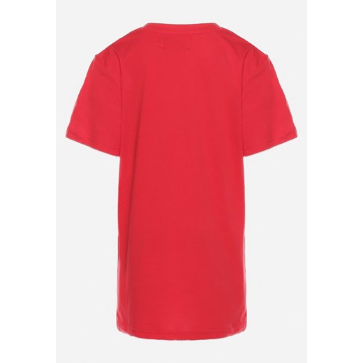 Czerwona Bawełniana Koszulka z Nadrukowaną Aplikacją na Przodzie Quelitta 158 okazyjna cena Born2be Odzież