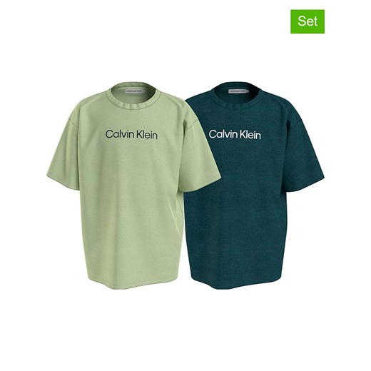 Bluzka damska Calvin Klein Underwear z okrągłym dekoltem zielona z napisem 