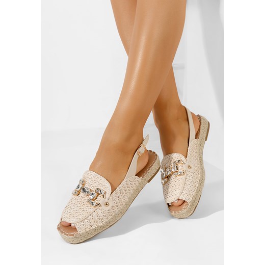 Beżowe sandały z kryształka Dafloa ze sklepu Zapatos w kategorii Sandały damskie - zdjęcie 170589059