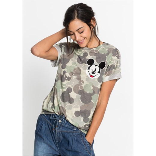 Shirt w deseń moro i z motywem Myszki Miki ze sklepu bonprix w kategorii Bluzki damskie - zdjęcie 170589918