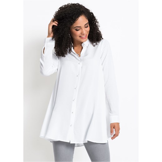 Bluzka z plisą guzikową z perełkami ze sklepu bonprix w kategorii Koszule damskie - zdjęcie 170590568