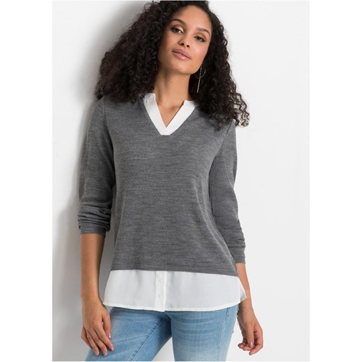 Sweter z koszulową wstawką ze sklepu bonprix w kategorii Swetry damskie - zdjęcie 170591826