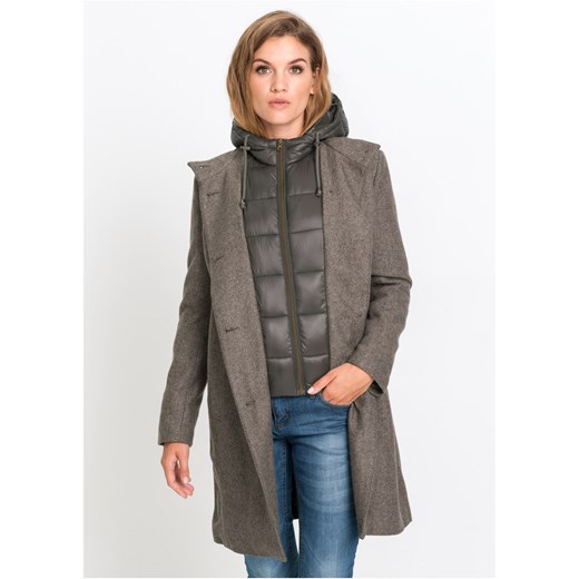 Płaszcz zimowy z domieszką wełny, z efektem 2 w 1 ze sklepu bonprix w kategorii Płaszcze damskie - zdjęcie 170591965