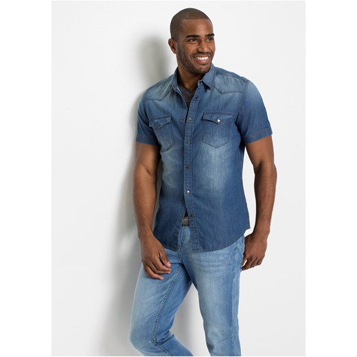 Koszula dżinsowa, krótki rękaw, Slim Fit ze sklepu bonprix w kategorii Koszule męskie - zdjęcie 170592997
