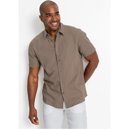 Koszula z lnem, krótki rękaw ze sklepu bonprix w kategorii Koszule męskie - zdjęcie 170593137