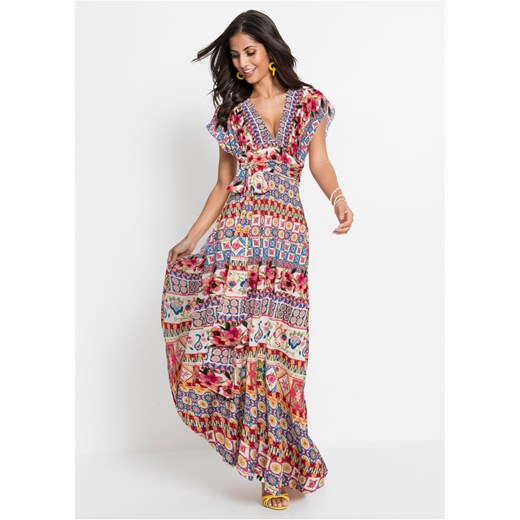 Długa sukienka z wiązanym paskiem, krótsza długość ze sklepu bonprix w kategorii Sukienki - zdjęcie 170593545