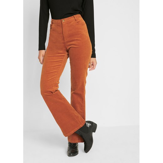 Spodnie sztruksowe dzwony high-waist z wygodnym paskiem 44 okazyjna cena bonprix