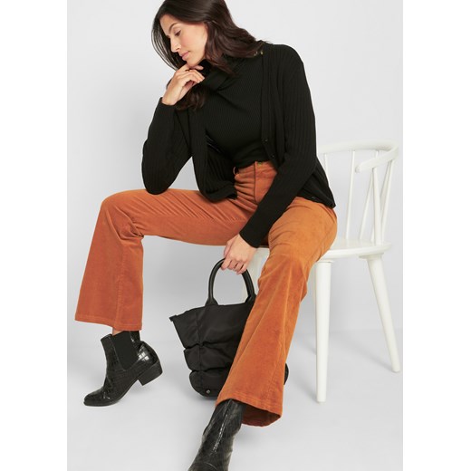 Spodnie sztruksowe dzwony high-waist z wygodnym paskiem 42 okazyjna cena bonprix