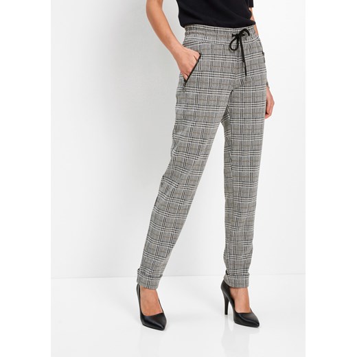 Spodnie z gumką w talii, w kratę glencheck ze sklepu bonprix w kategorii Spodnie damskie - zdjęcie 170593777