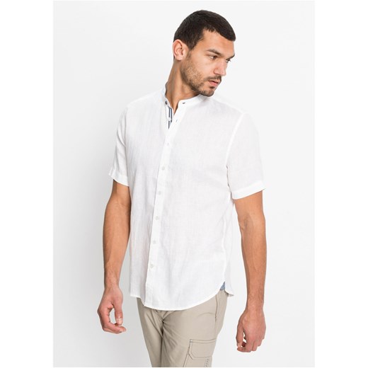 Koszula lniana z krótkim rękawem i stójką ze sklepu bonprix w kategorii Koszule męskie - zdjęcie 170595158