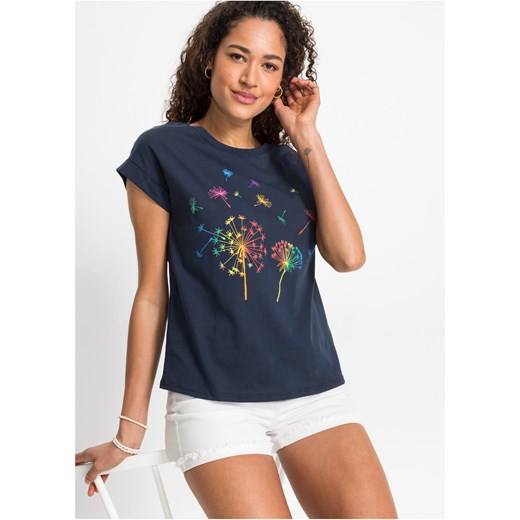 T-shirt z nadrukiem z roślinnym motywem ze sklepu bonprix w kategorii Bluzki damskie - zdjęcie 170595189