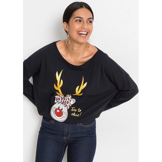 Shirt off-shoulder z bożonarodzeniowym motywem ze sklepu bonprix w kategorii Bluzki damskie - zdjęcie 170596275