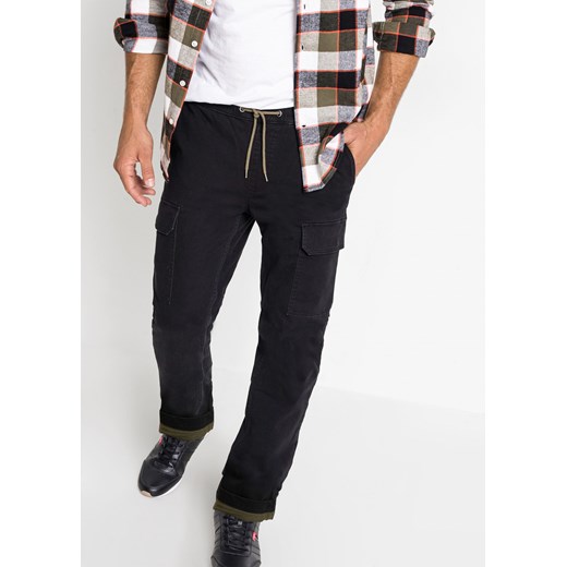 Spodnie ocieplane z gumką w talii Regular Fit Straight ze sklepu bonprix w kategorii Spodnie męskie - zdjęcie 170596348