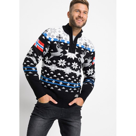 Sweter ze stójką w norweski wzór ze sklepu bonprix w kategorii Swetry męskie - zdjęcie 170596356