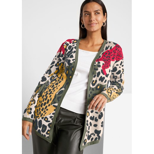 Sweter bez zapięcia w cętki leoparda ze sklepu bonprix w kategorii Swetry damskie - zdjęcie 170597119