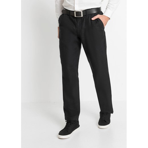 Spodnie chino lniane Regular Fit Straight z wygodnym paskiem ze sklepu bonprix w kategorii Spodnie męskie - zdjęcie 170597469